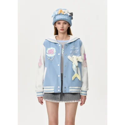 13DE MARZO Doozoo Mermaid Baseball Jacket Blue