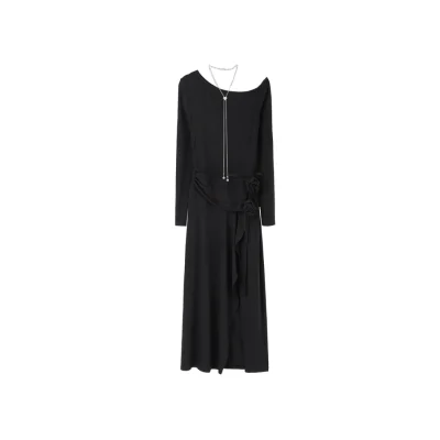 REVAN Modern Asymmetrical Shoulder Dress Black