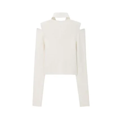 REVAN Elegant Cut-Out Shoulder Knit Top White