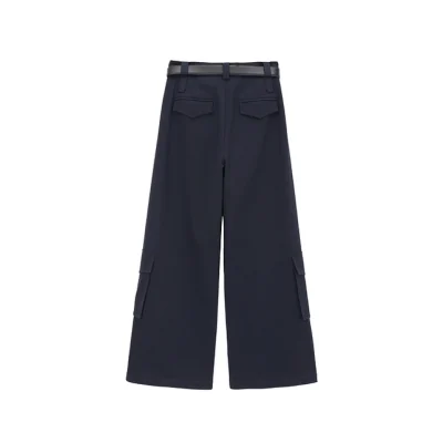 REVAN High-Waist Belted Pants Dark Blue - Image 8