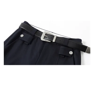 REVAN High-Waist Belted Pants Dark Blue - Image 9