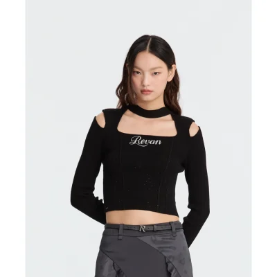 REVAN Versatile Off-Shoulder Sweater Top Black