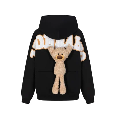 13DE MARZO Bear Big Logo Patch Hoodie Black