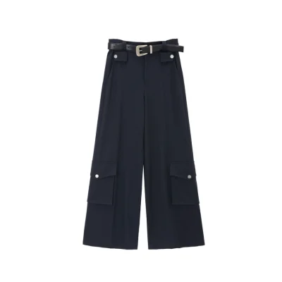 REVAN High-Waist Belted Pants Dark Blue - Image 7