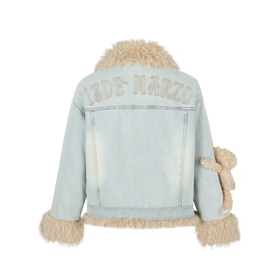 13DE MARZO Doozoo Fleece Denim Jacket Blue - Image 6