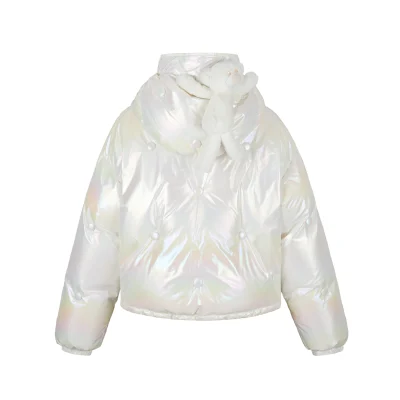 13DE MARZO Bear Button Silky Down Jacket White