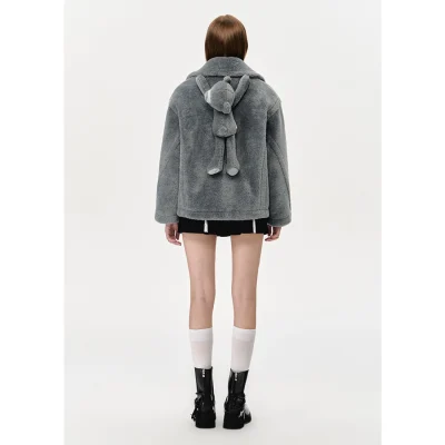 13DE MARZO Fuzzy Bear Coat Grey - Image 5