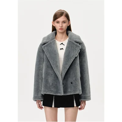 13DE MARZO Fuzzy Bear Coat Grey - Image 3