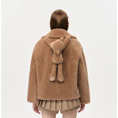 13DE MARZO Fuzzy Bear Coat Brown