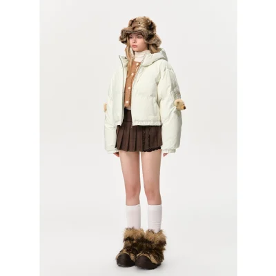 13DE MARZO Elbow Bear Down Jacket Beige - Image 4