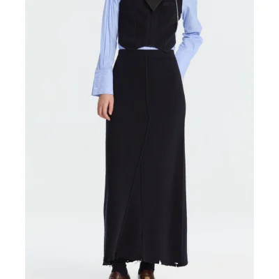 REVAN Knit A-Line Long Skirt Dark Blue