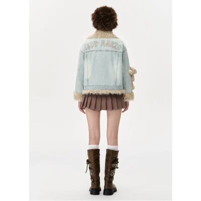 13DE MARZO Doozoo Fleece Denim Jacket Blue - Image 4