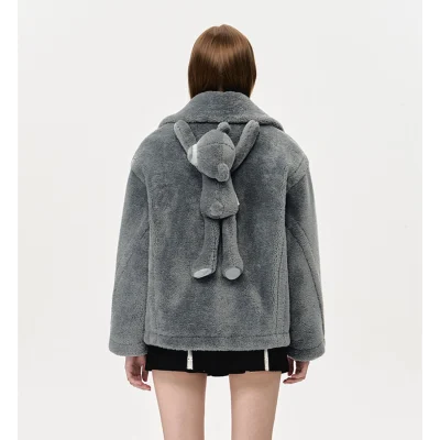 13DE MARZO Fuzzy Bear Coat Grey