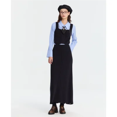 REVAN Knit A-Line Long Skirt Dark Blue