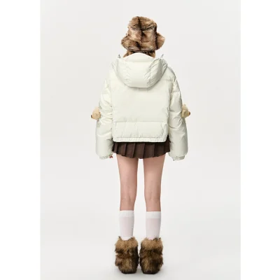 13DE MARZO Elbow Bear Down Jacket Beige - Image 5