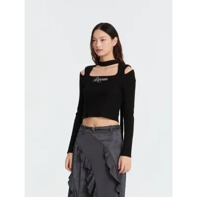 REVAN Versatile Off-Shoulder Sweater Top Black - Image 4