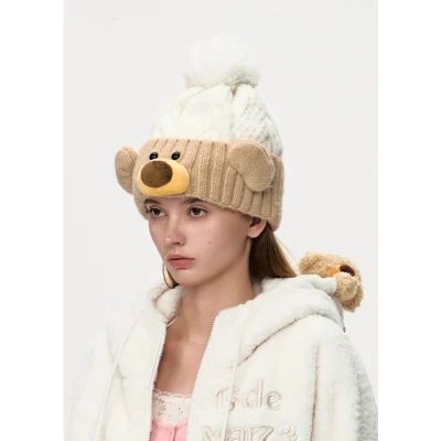 13DE MARZO Bear Snowball Beanie Beige - Image 3