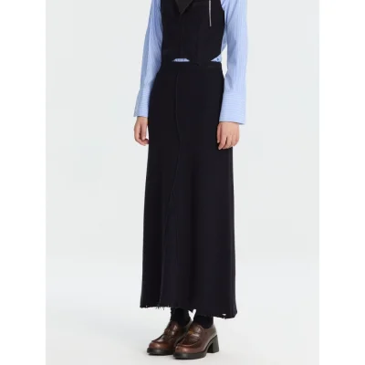 REVAN Knit A-Line Long Skirt Dark Blue - Image 3