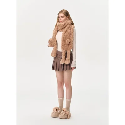 13DE MARZO Doozoo Fuzzy Scarf Bear Khaki - Image 4