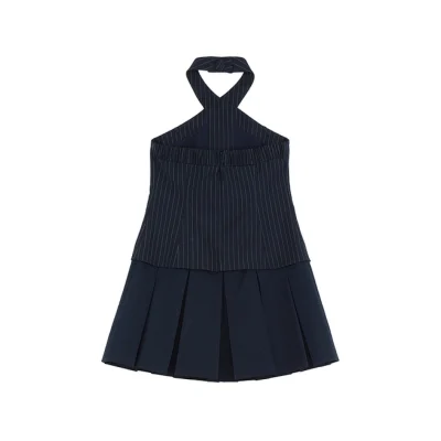 REVAN Timeless Stripe Halter Dress Navy Blue - Image 6