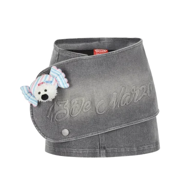 13DE MARZO Fujiya Sweets Bear Denim Dress Grey