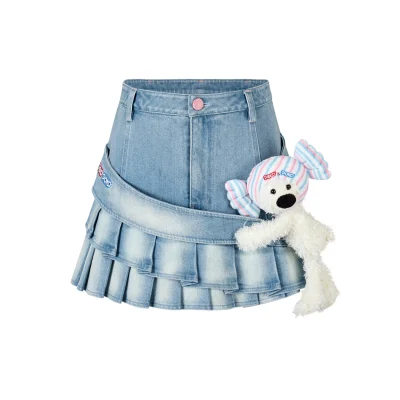 13DE MARZO Peko Sweets Bear Denim Skirt Blue