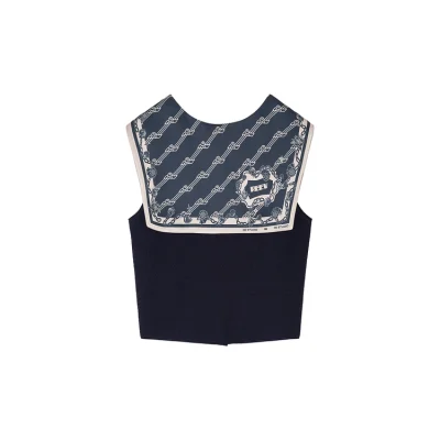 REVAN Vintage Knit Sleeveless Cardigan Vest Navy Blue - Image 8