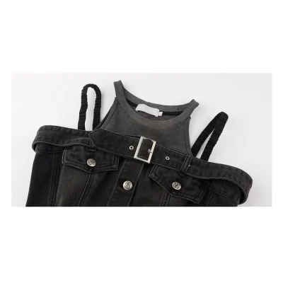 REVAN Edgy Denim Layered Top Black - Image 10