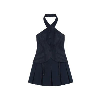 REVAN Timeless Stripe Halter Dress Navy Blue - Image 7