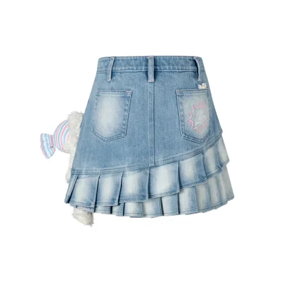 13DE MARZO Peko Sweets Bear Denim Skirt Blue