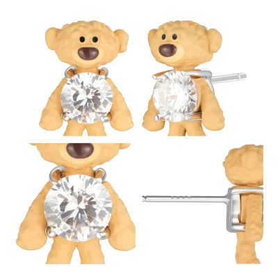 13DE MRAZO Zircon Mini Bear Ear Stud Sliver - Image 3