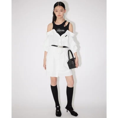 REVAN Chic Spliced Shirt Dress White