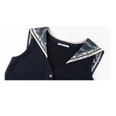 REVAN Vintage Knit Sleeveless Cardigan Vest Navy Blue - Image 9