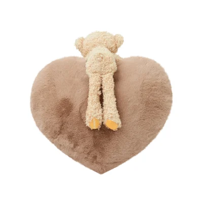 13DE MARZO Bear Logo Heart Shape Cushion Khaki