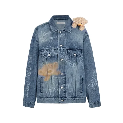 13DE MARZO Slogan Graffiti Denim Jacket Blue