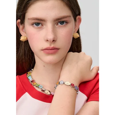 13DE MARZO Color Logo Floral Bear Beaded Bracelet