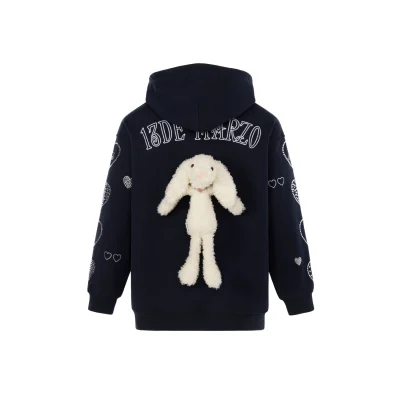 13DE MARZO Doozoo Rhinestone Heart Hoodie Dark Blue