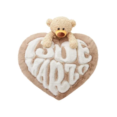 13DE MARZO Bear Logo Heart Shape Cushion Khaki