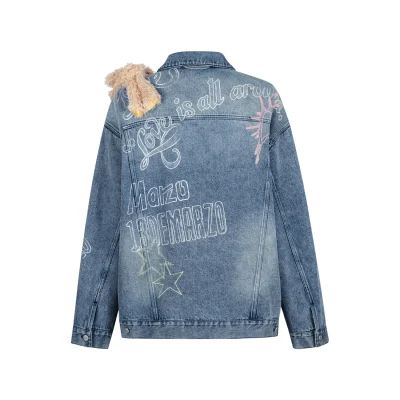 13DE MARZO Slogan Graffiti Denim Jacket Blue - Image 5