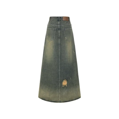 13DE MARZO Bear Slashed Denim Dress Green - Image 5