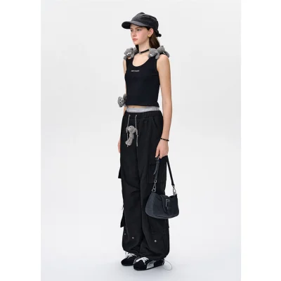 13DE MARZO Double Layered Cargo Pants Black - Image 3