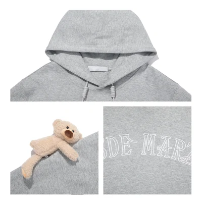 13DE MARZO Bear Logo Patch Hoodie Grey - Image 6