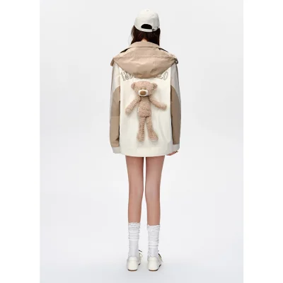 13DE MARZO Bear Logo Windbreaker Khaki - Image 3