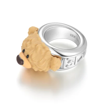 13DE MARZO Bear Logo Ring Silver