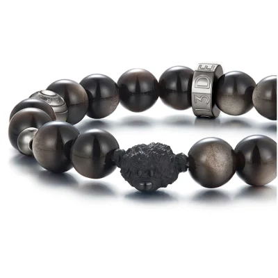 13DE MARZO Bear Beaded Bracelet Obsidian - Image 4