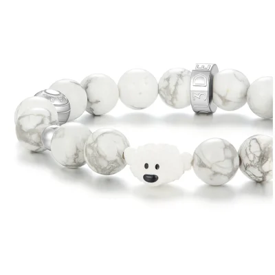 13DE MARZO Bear Beaded Bracelet White Turquoise - Image 4