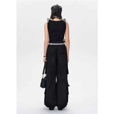 13DE MARZO Double Layered Cargo Pants Black - Image 4