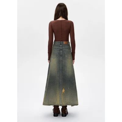 13DE MARZO Bear Slashed Denim Dress Green - Image 4