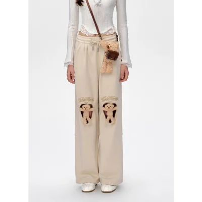 13DE MARZO Doozoo Hollow Heart Sweatpants Beige - Image 2