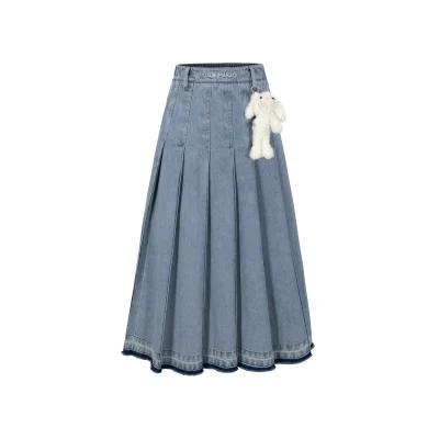 13DE MARZO Doozoo Accordion Pleated Denim Dress Blue